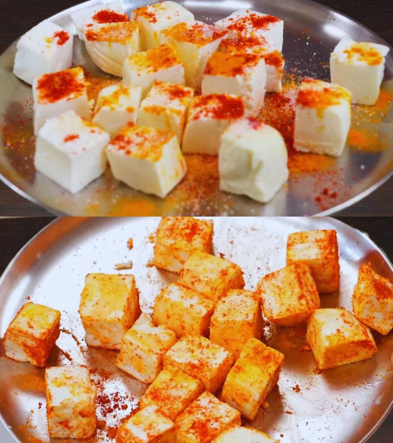 Matar paneer recipe step 1 Marinating paneer cubes