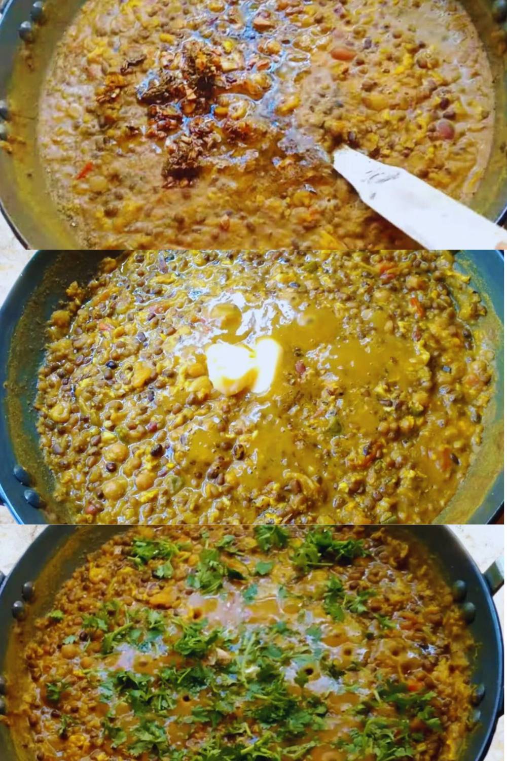 Adding tempering, butter and coriander 