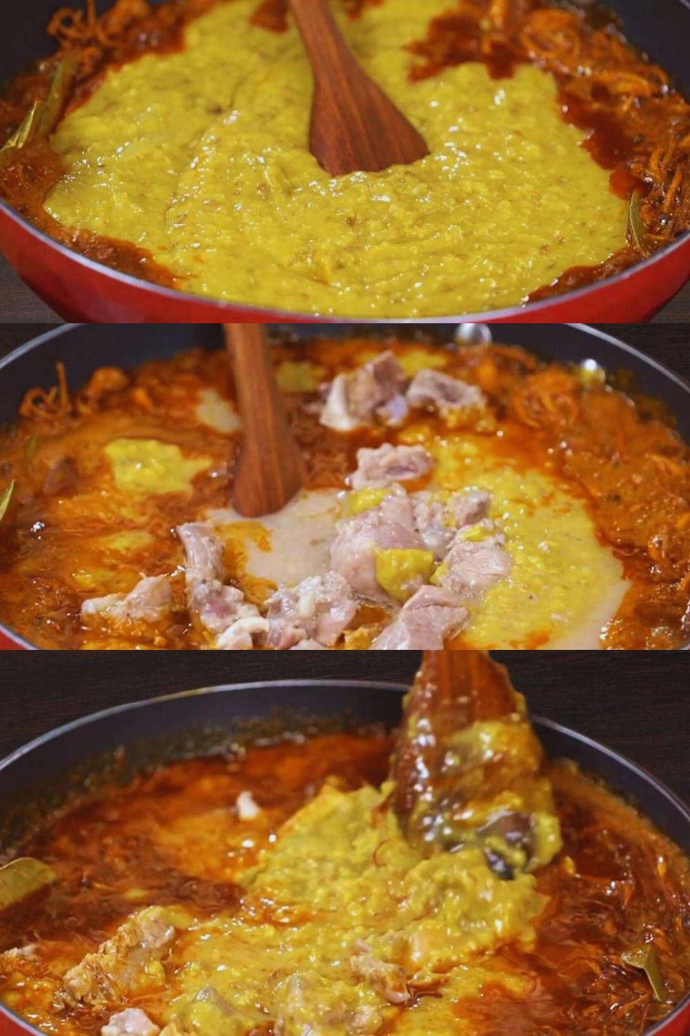 Adding boiled mutton and lentils 