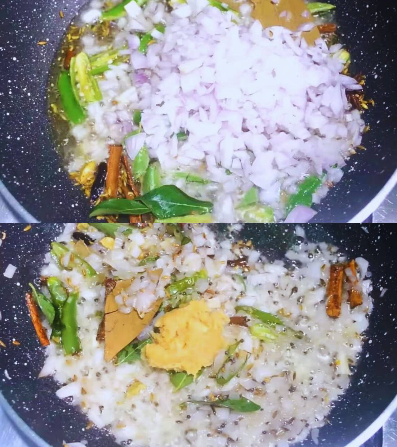 Adding onions, ginger and garlic paste 