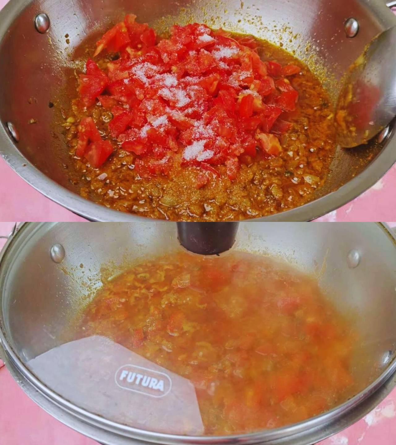 Adding tomatoes and salt 