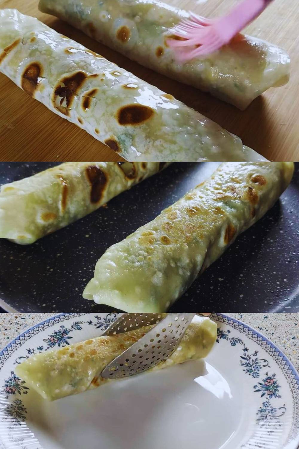 Malai paneer roll recipe step 10 Brushing Malai Paneer Roll with butter