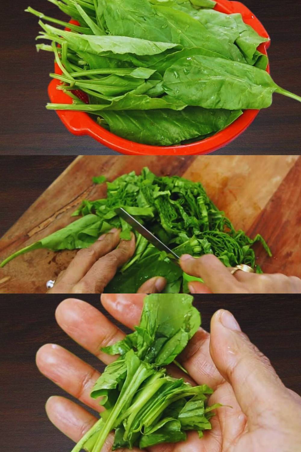 Chopping spinach 