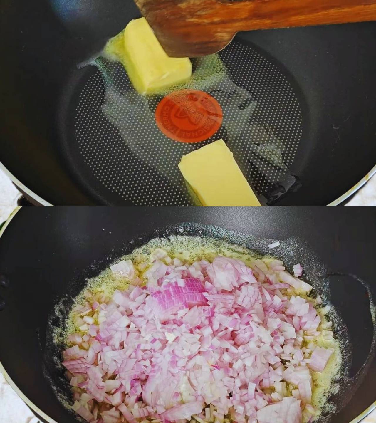 Frying onions in butter 