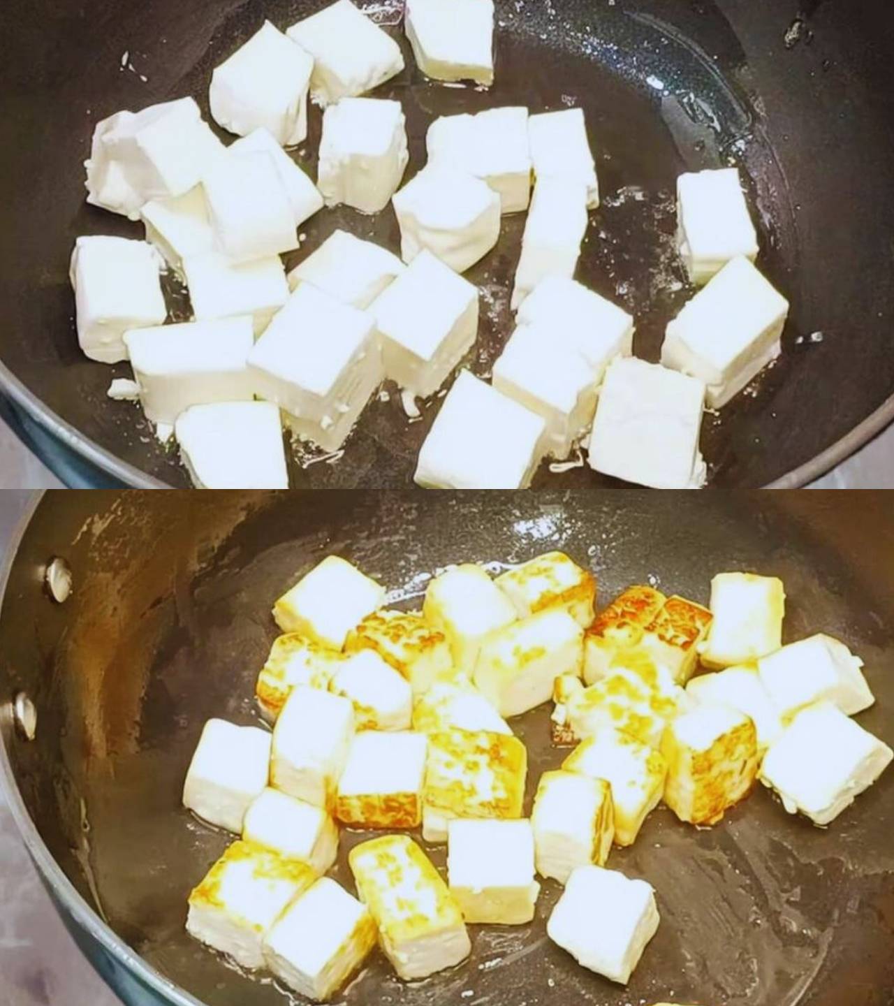 Paneer khichdi recipe step 2 Frying paneer