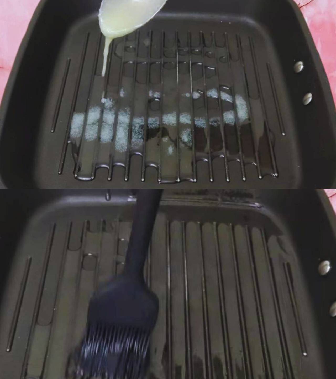 Greasing grilling pan 