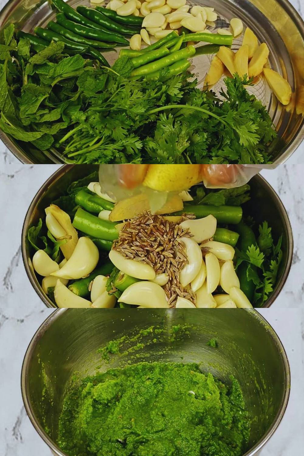Making the green masala paste 