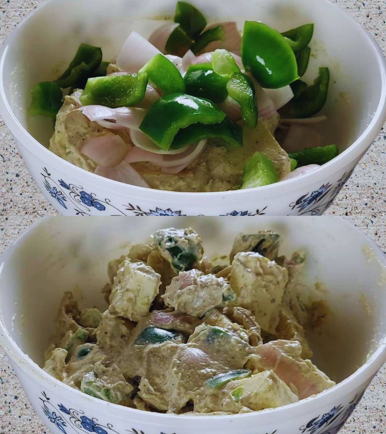 Malai paneer roll recipe step 3 Marinating capsicum and onions