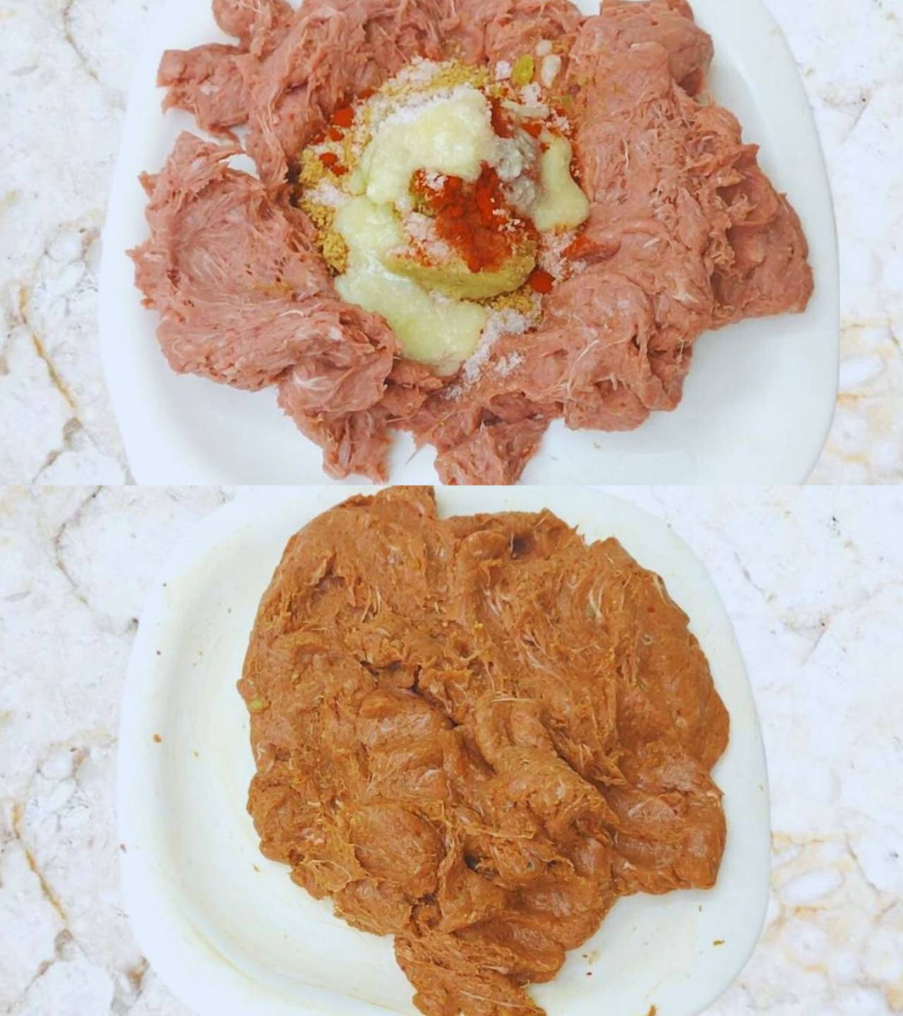 Mixing masala with minced meat 