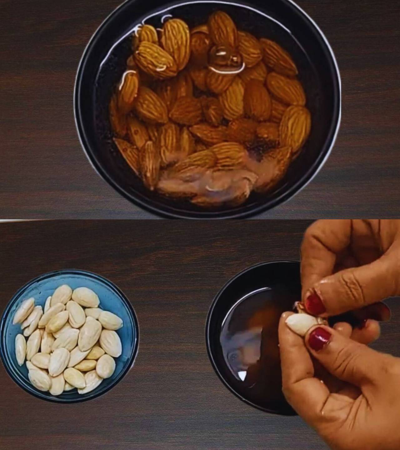 Badam kheer recipe step 1 Peeling soaked almonds