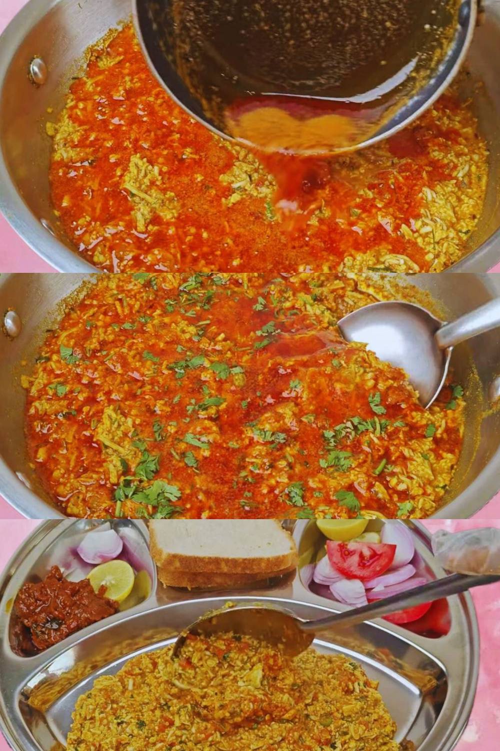 Pouring and mixing the tadka 