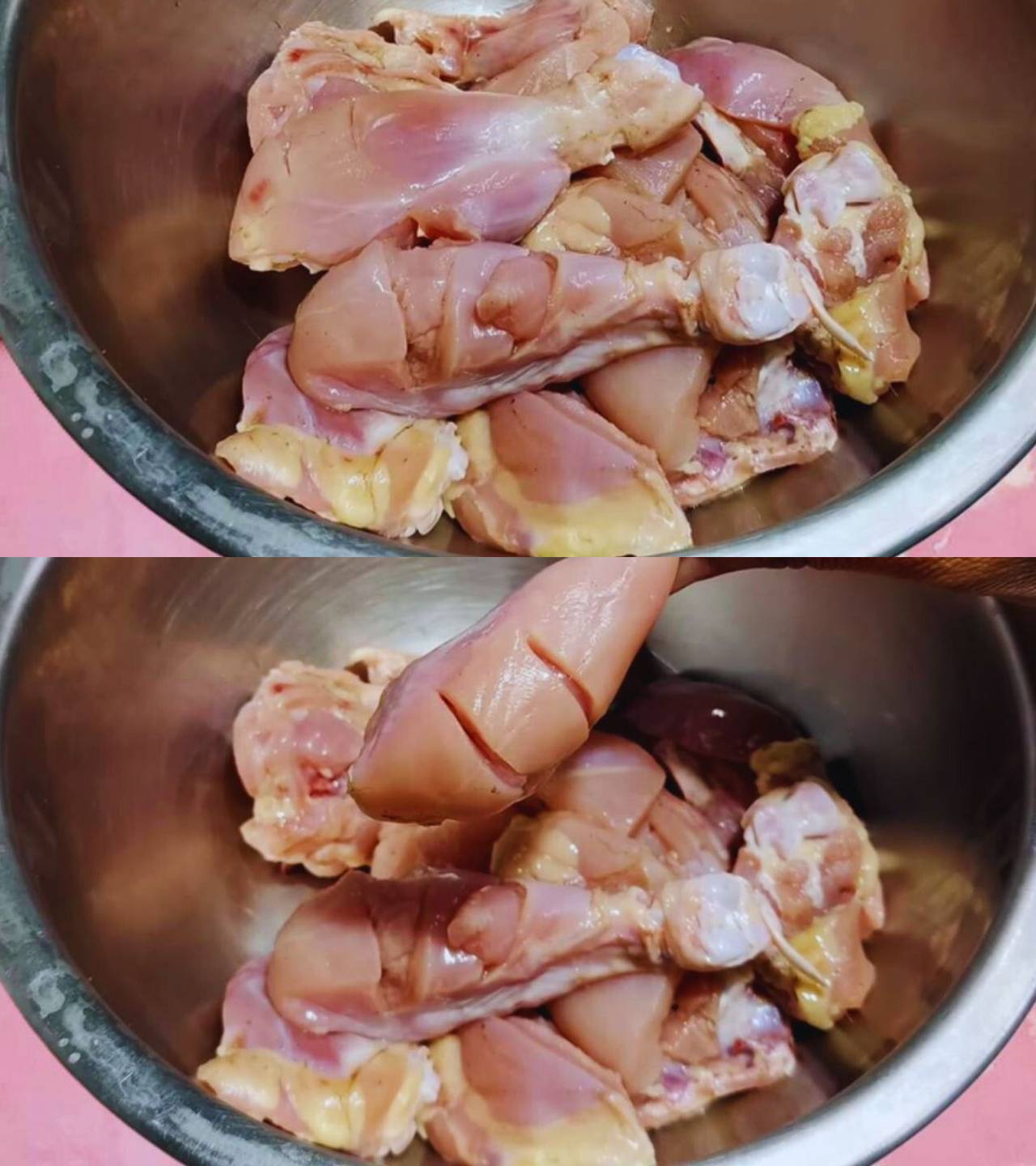 Preparing chicken pieces 