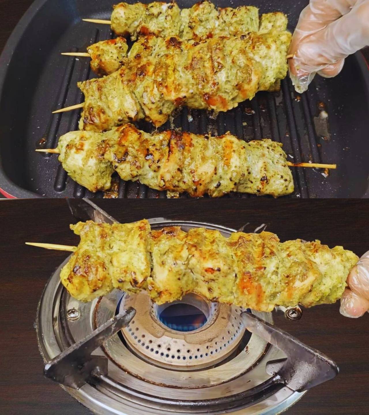 Roasting tikkas on direct flame 