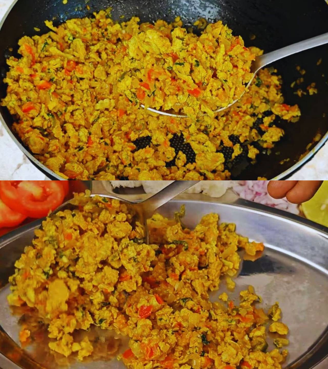 Transferring Egg Bhurji 