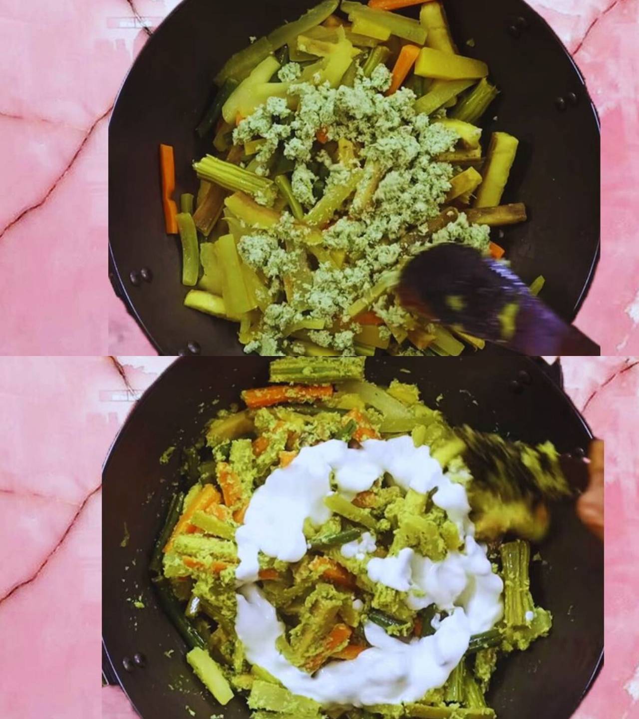 Adding coconut paste and curd