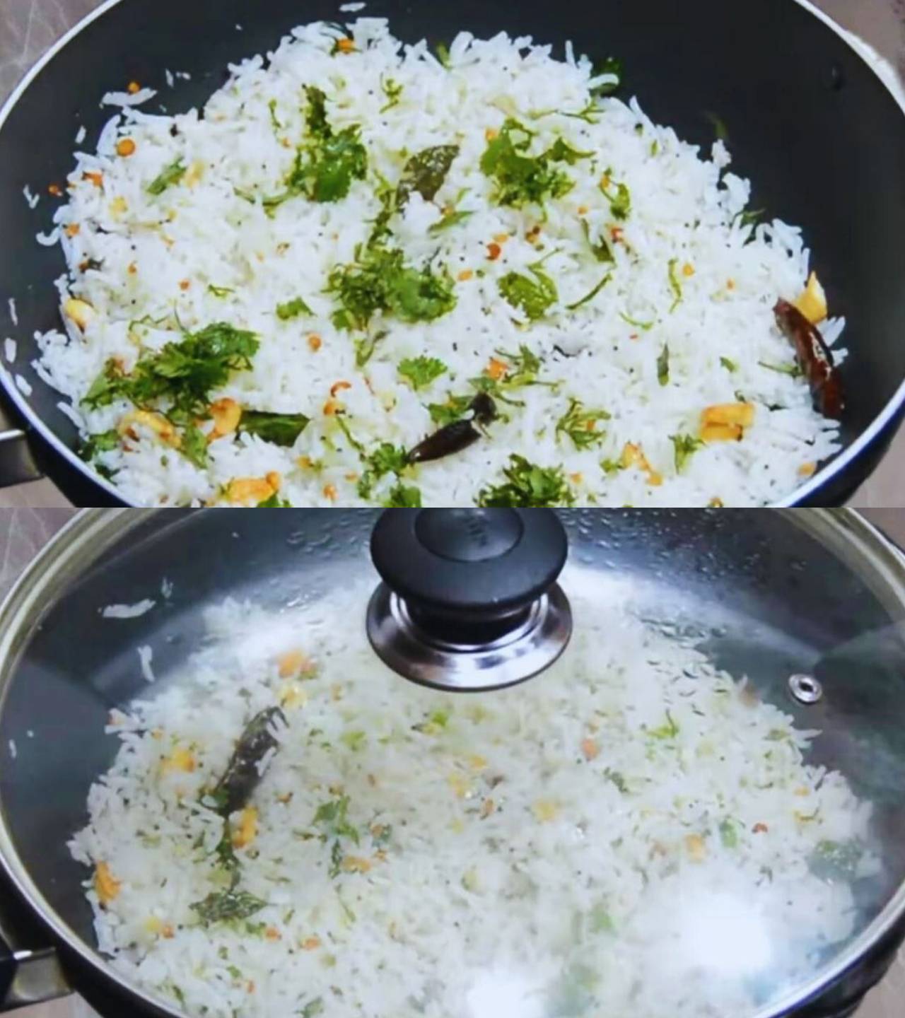 Adding coriander leaves 