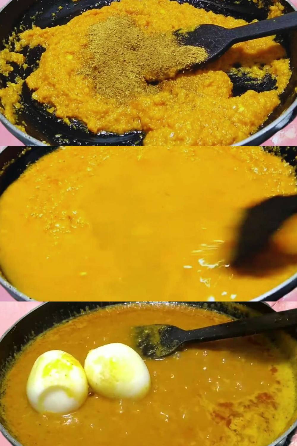 Adding cumin, coriander powder and eggs