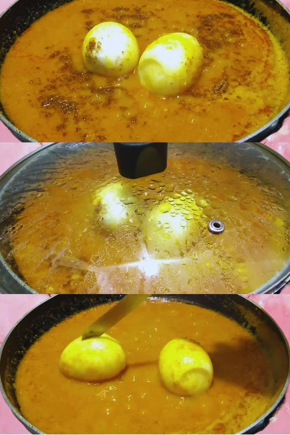 Adding garam masala and making cuts in eggs 