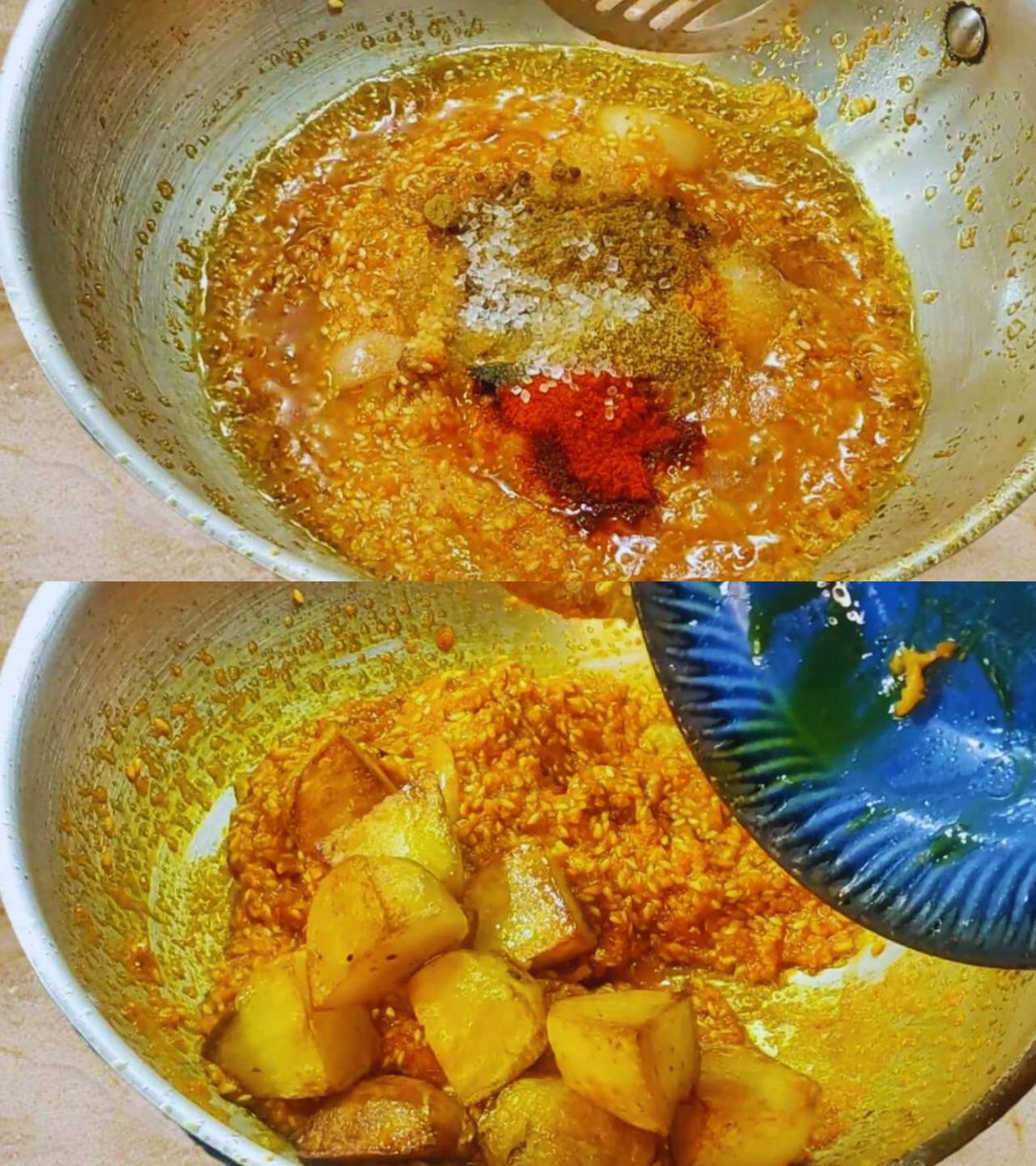 Muri ghonto recipe step 6 Adding powdered spices and fried potatoes