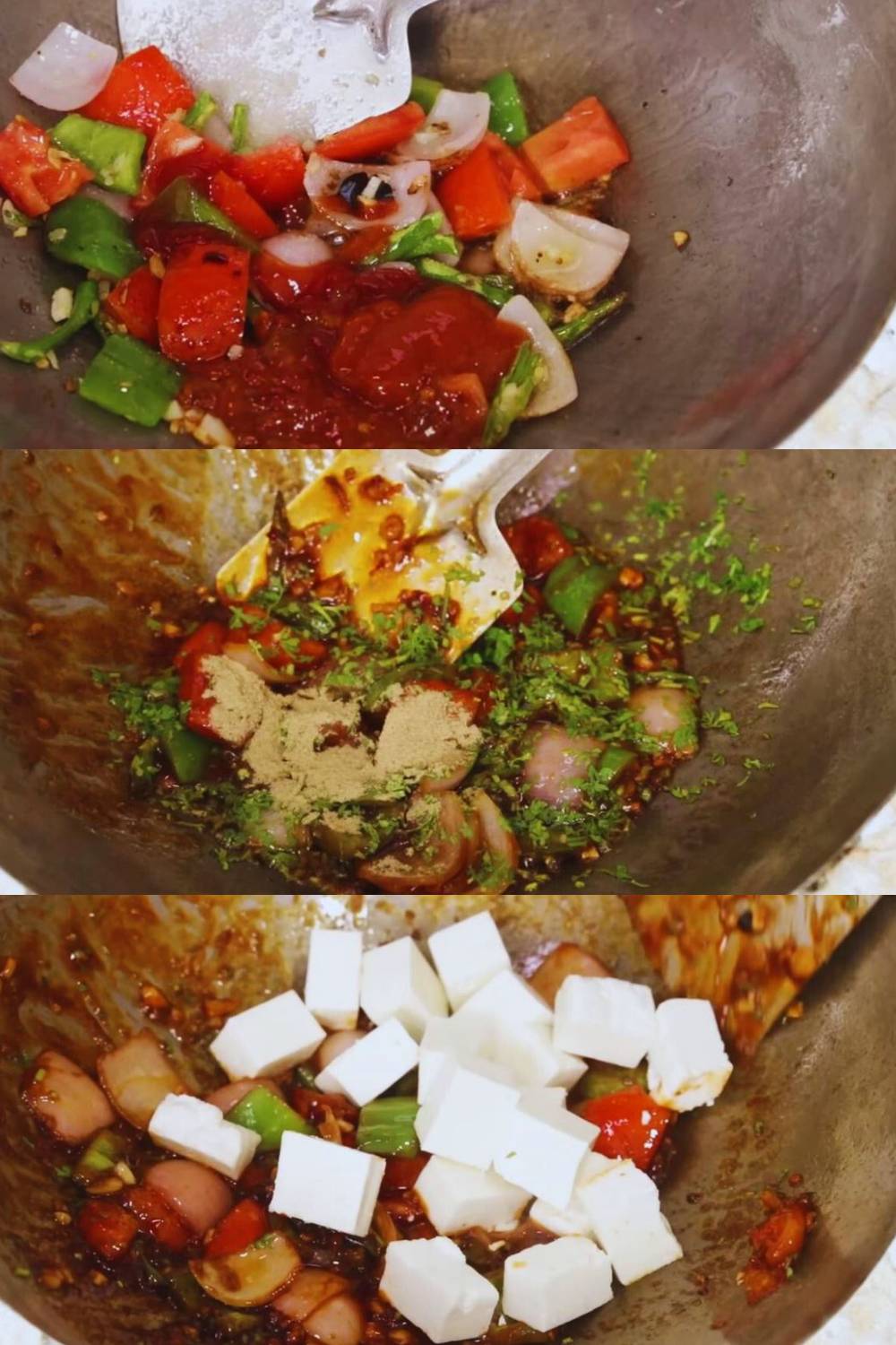 Adding sauce, white pepper and paneer 