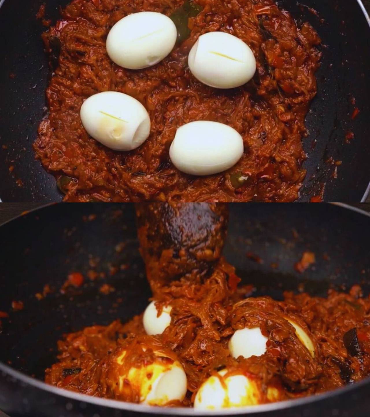 Egg roast recipe step 7 Coating eggs with masala