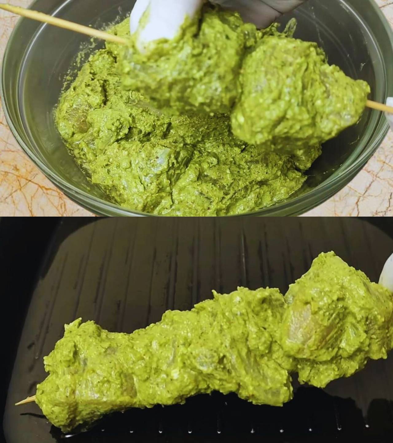 Frying Hariyali Chicken Tikka 