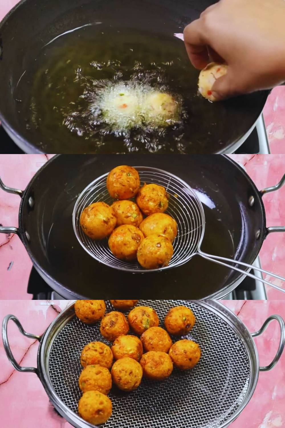 Frying Paneer Balls 