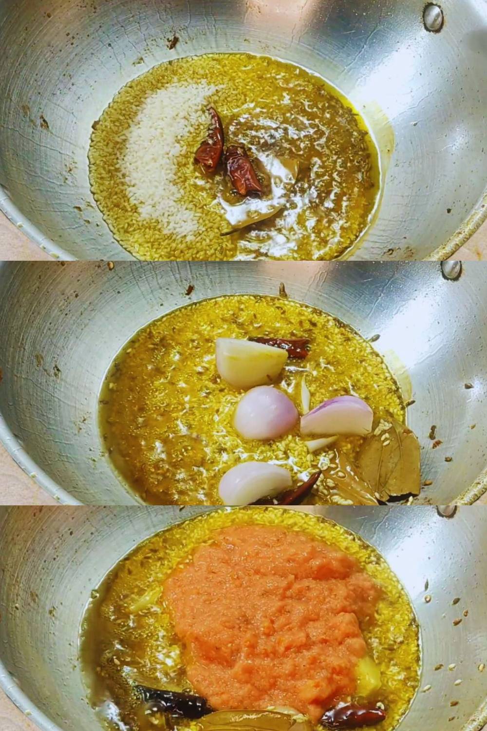 Frying spices, onion, and masala paste 