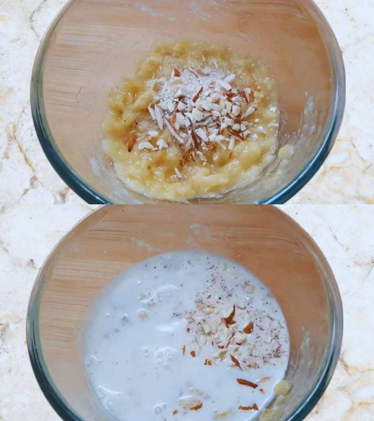 Mashed banana and milk