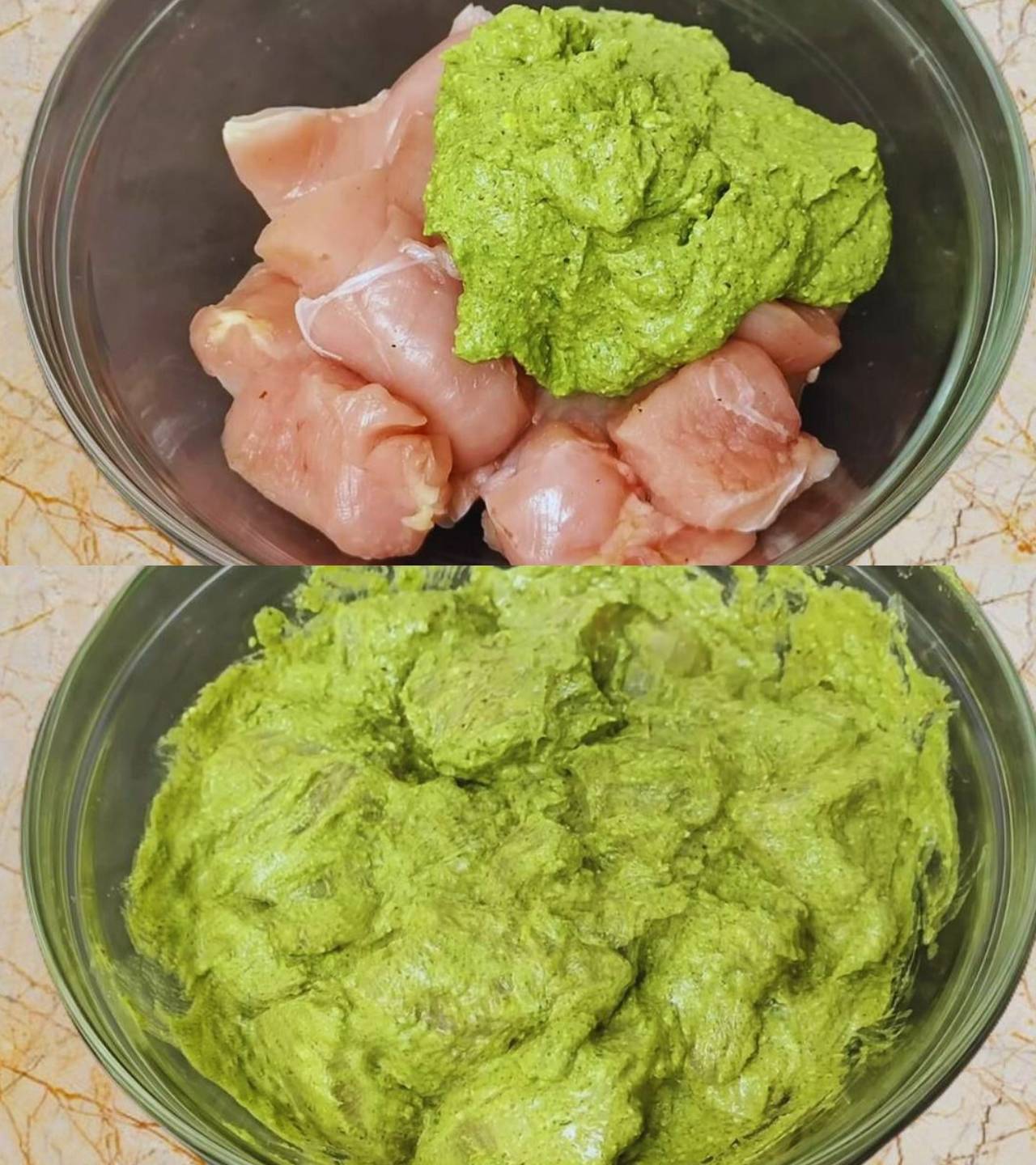 Mixing masala paste with chicken