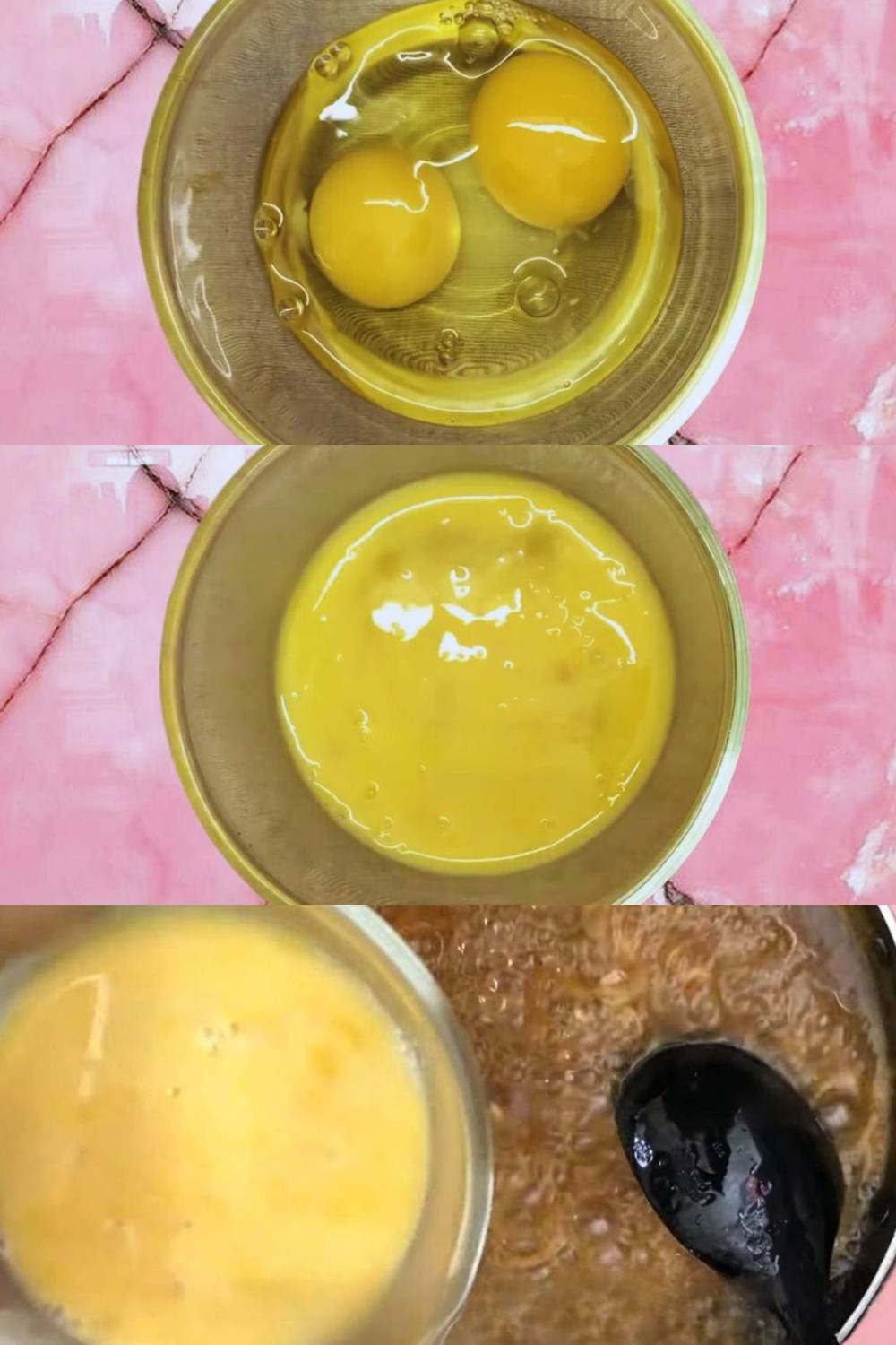 Pouring whisked egg