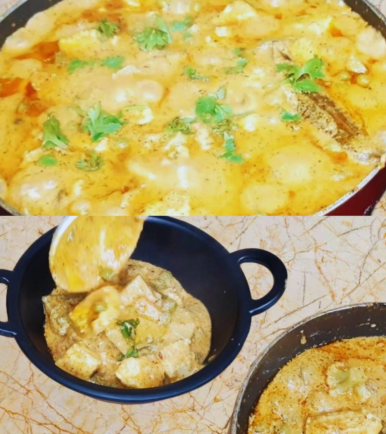 Adding coriander leaves 