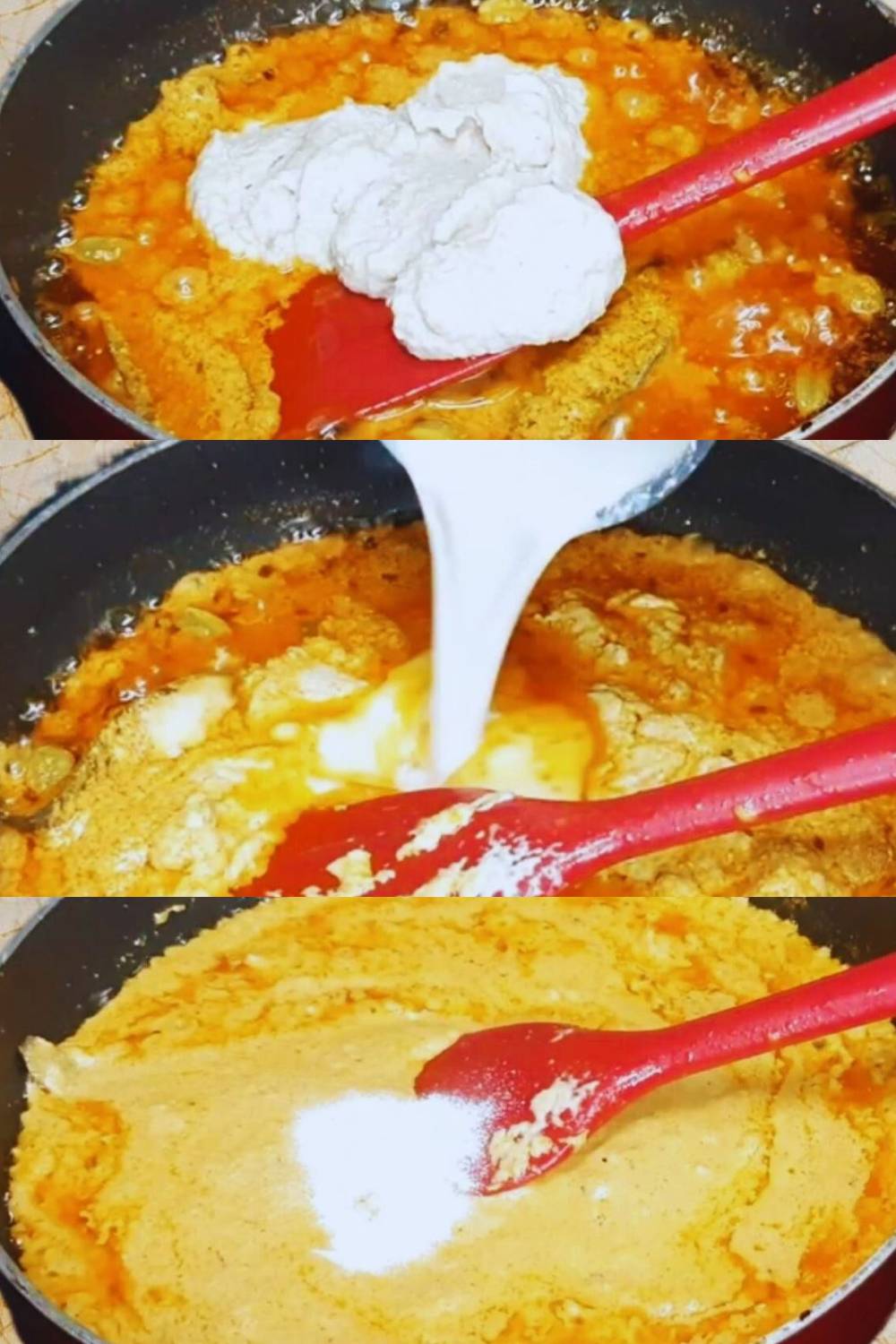 Adding onion cashew nut paste 