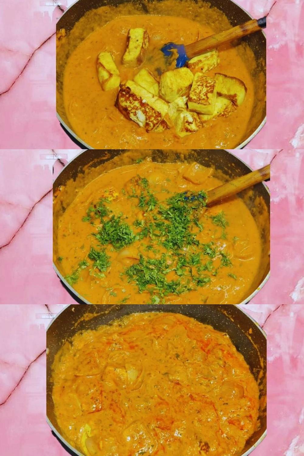 Adding paneer pieces and coriander leaves 