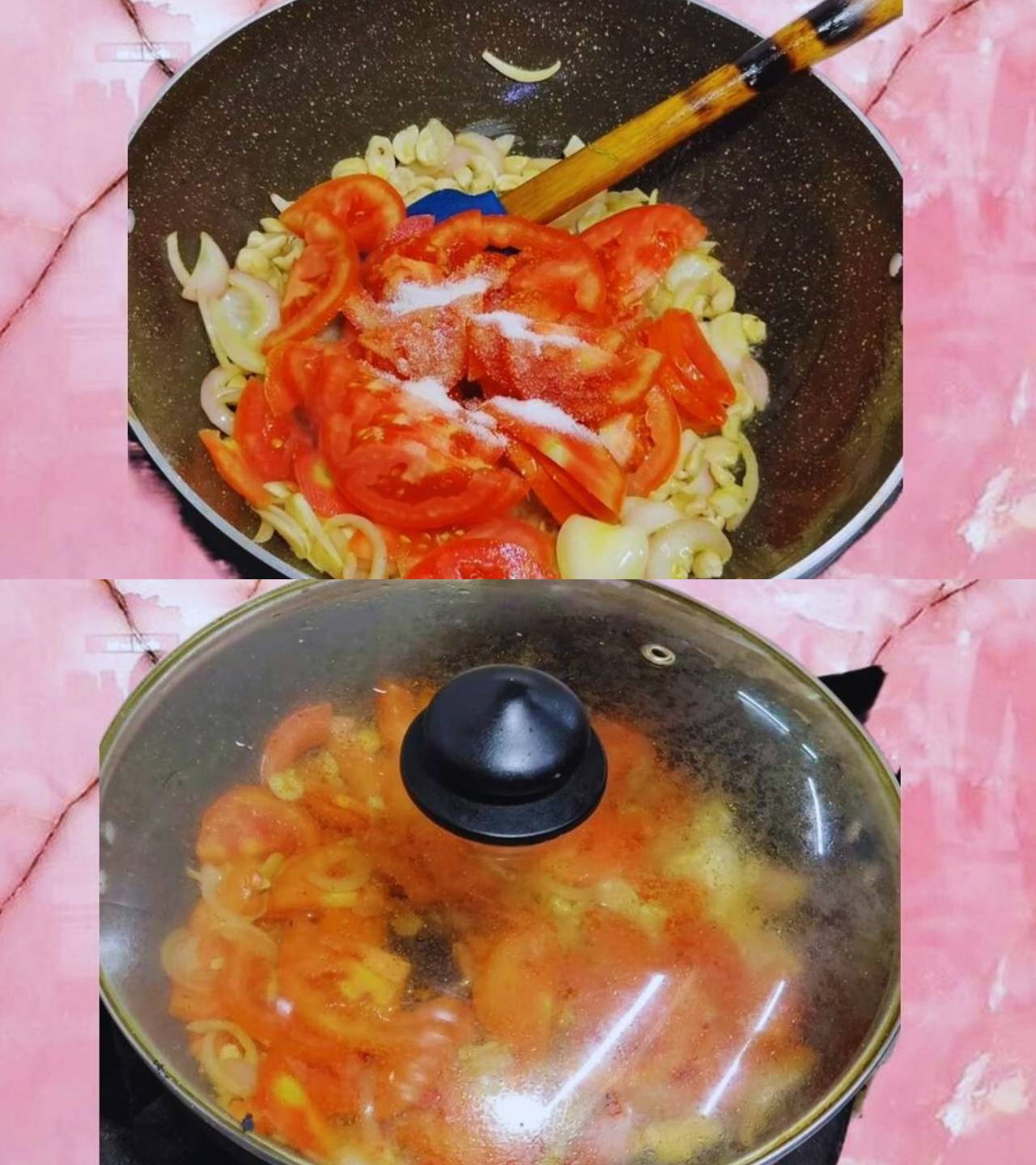 Adding tomatoes and salt