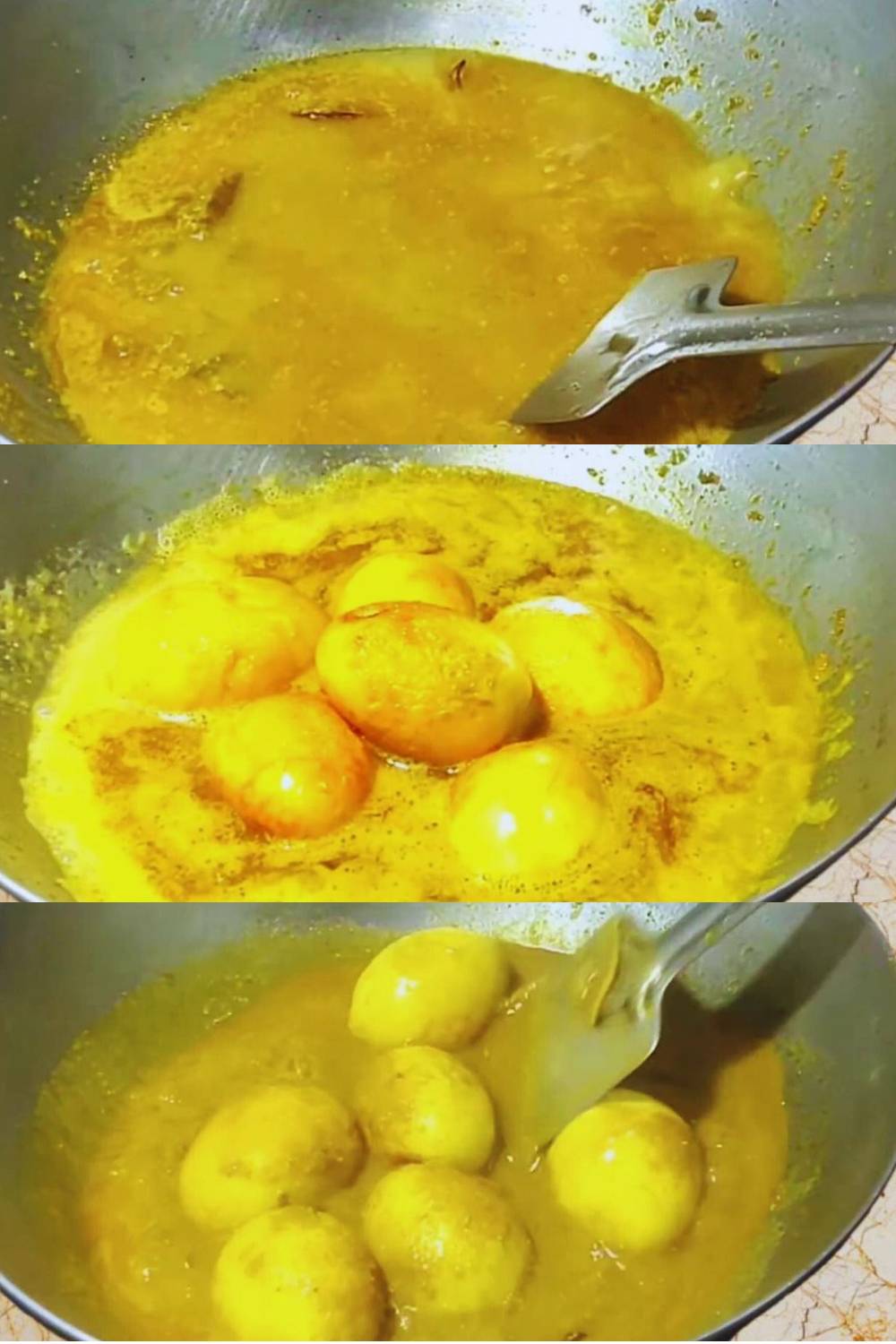 Adding water and fried eggs 