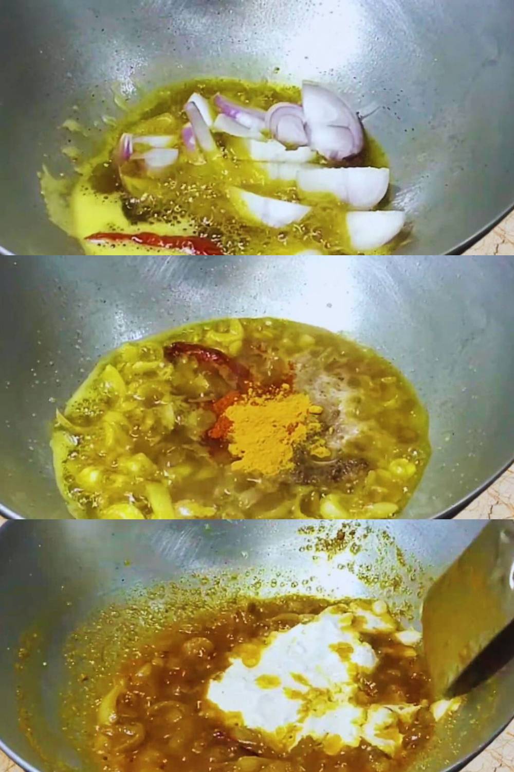 Frying onions with other spices and adding posto paste 