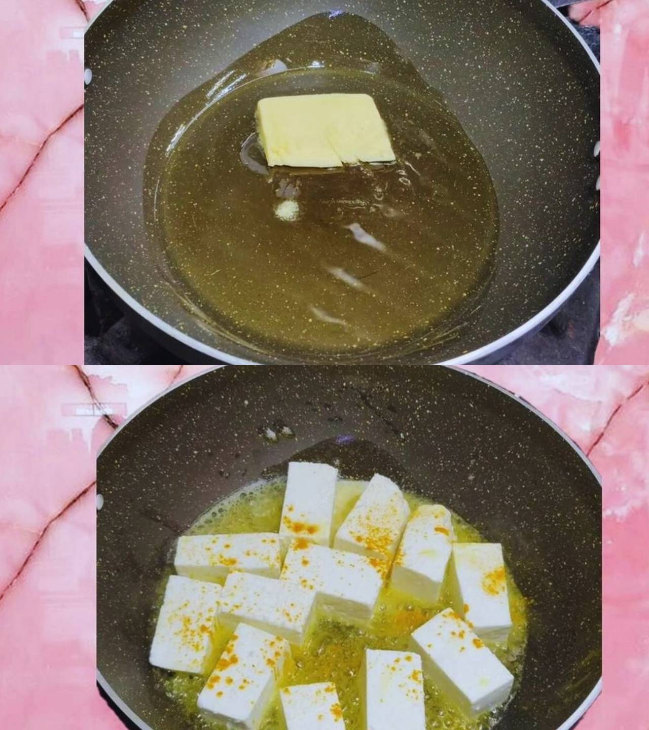 Frying paneer pieces 