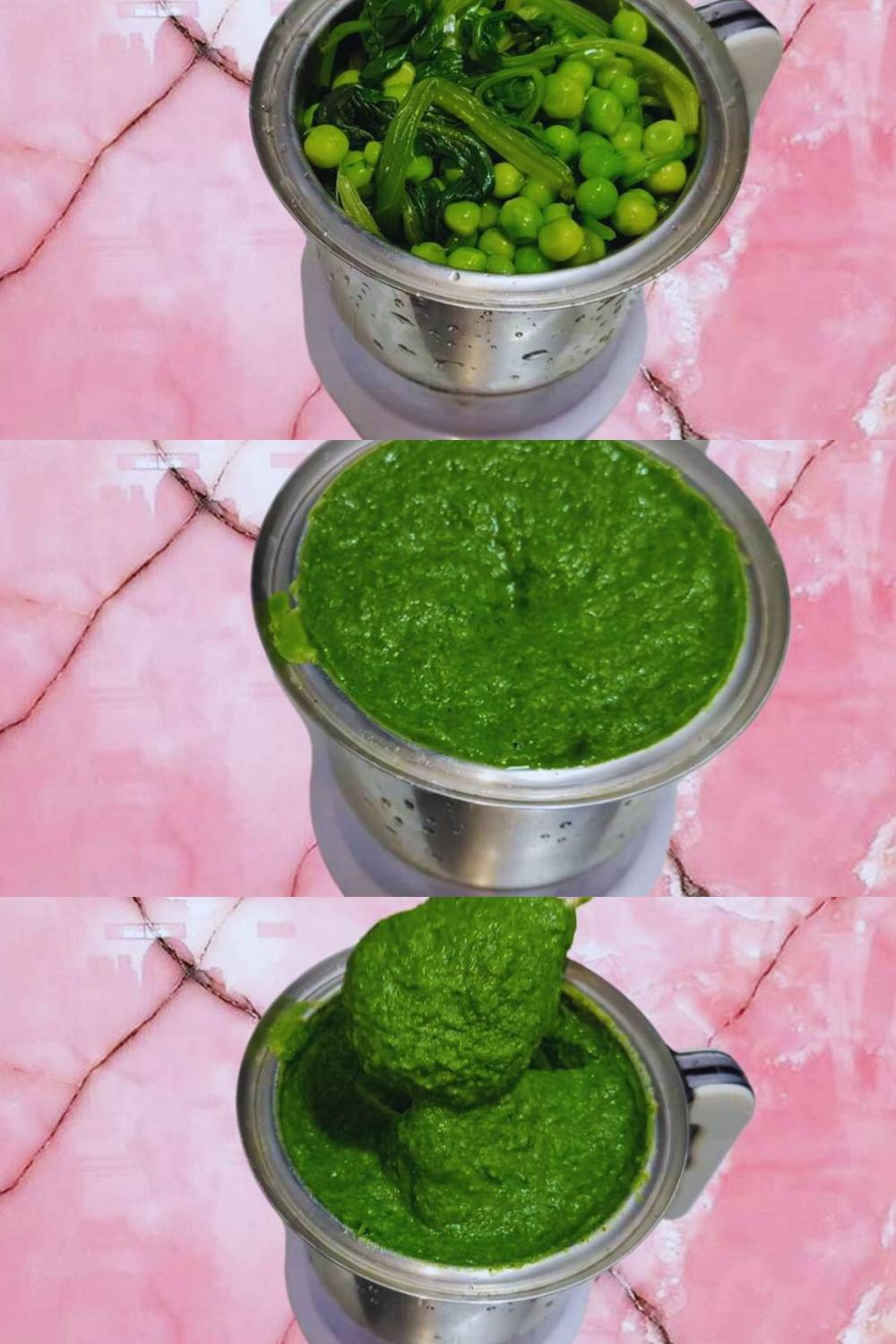 Making a paste of blanched greens 