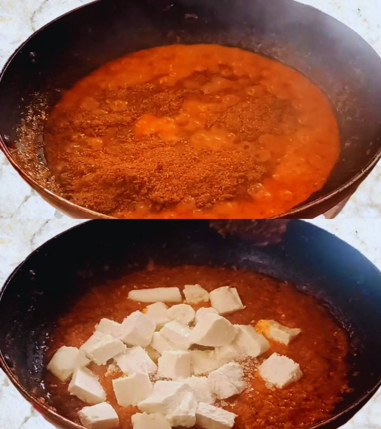 Adding achari masala and paneer 