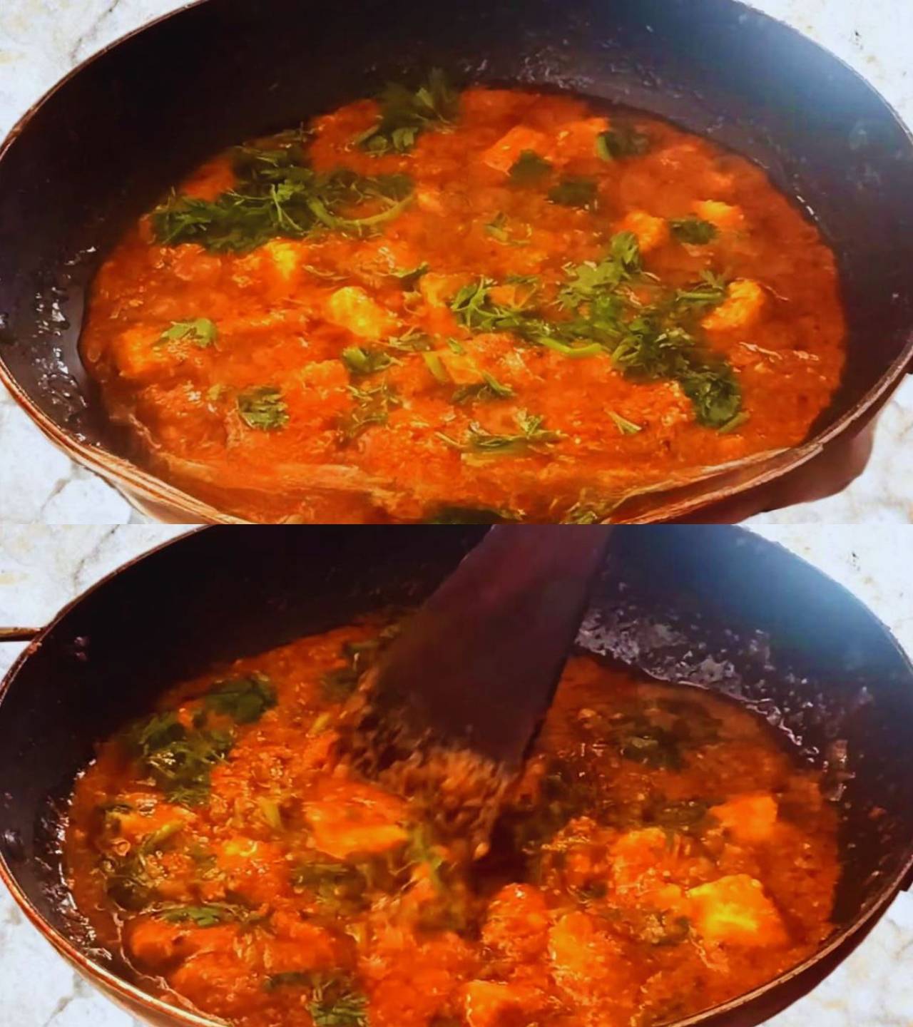 Adding coriander leaves 