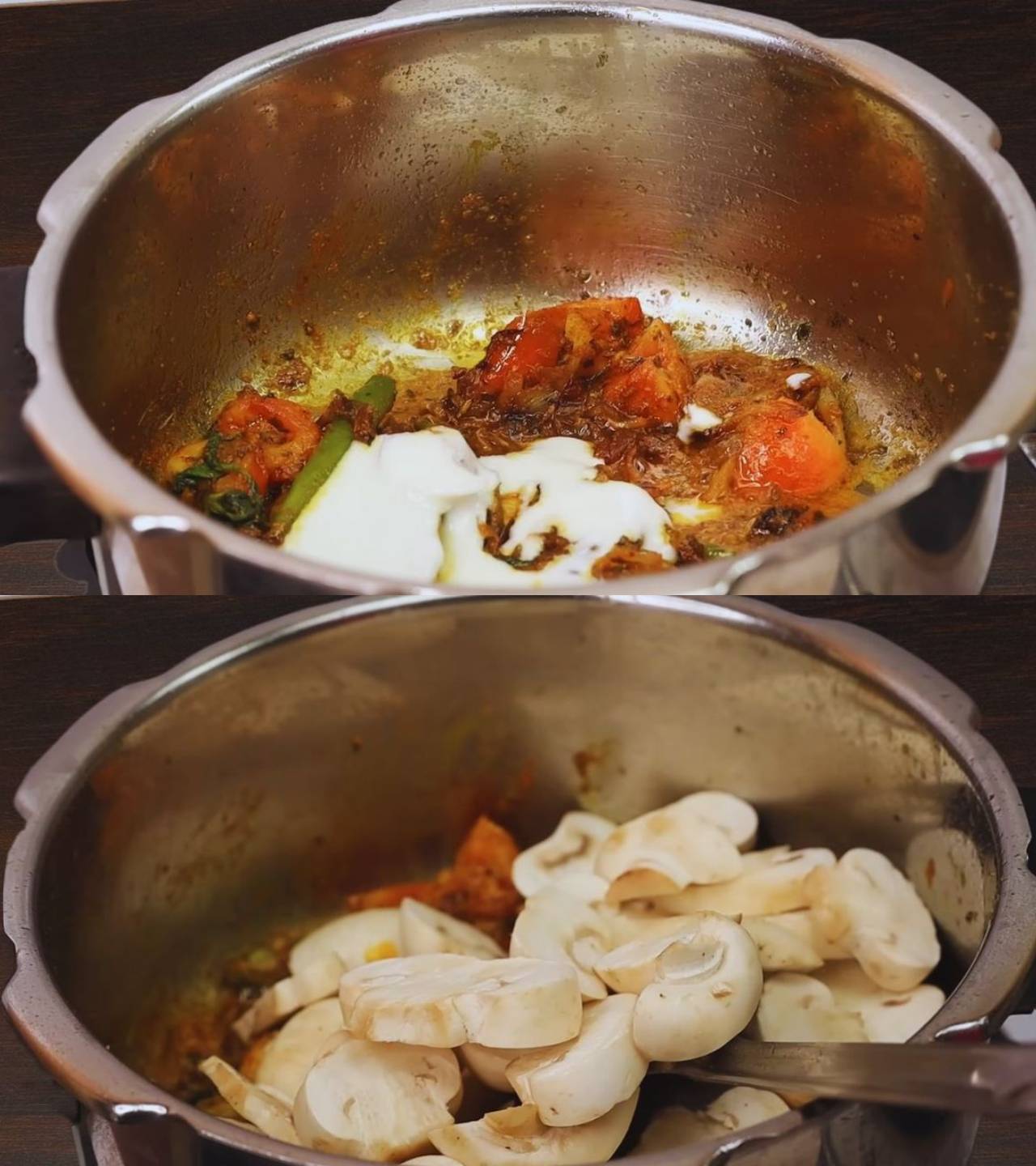 Adding curd and mushroom