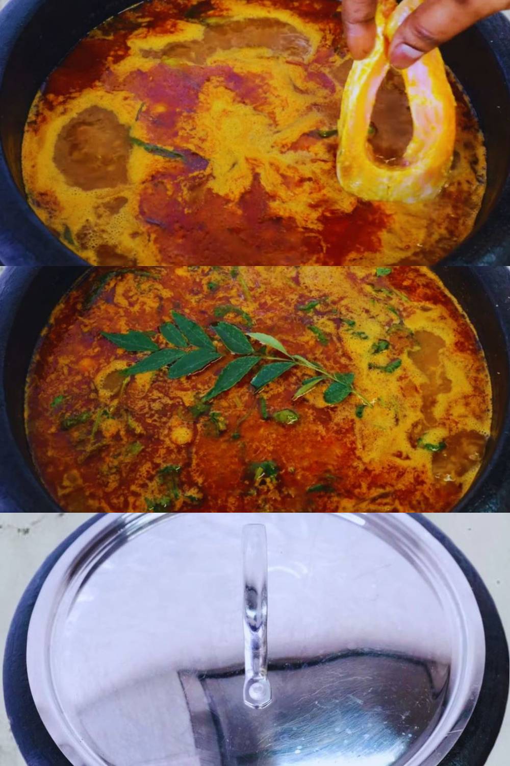 Adding fish, coriander and curry leaves 