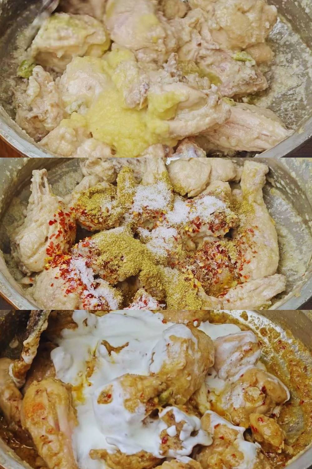Adding spices and yogurt