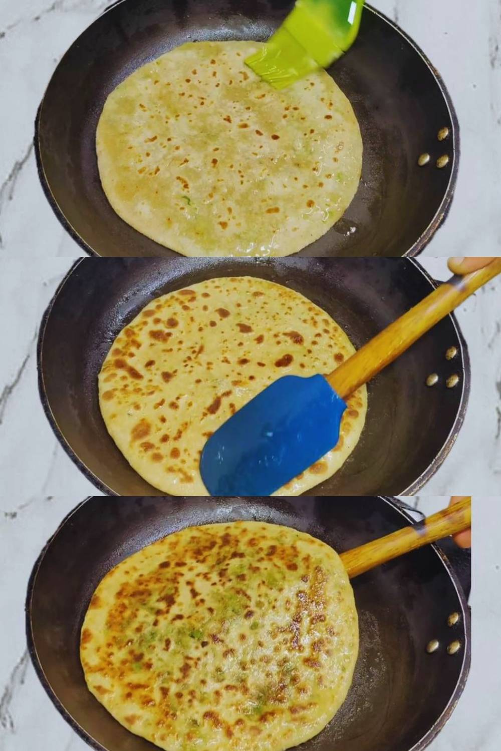 Applying ghee on Matar Paratha 