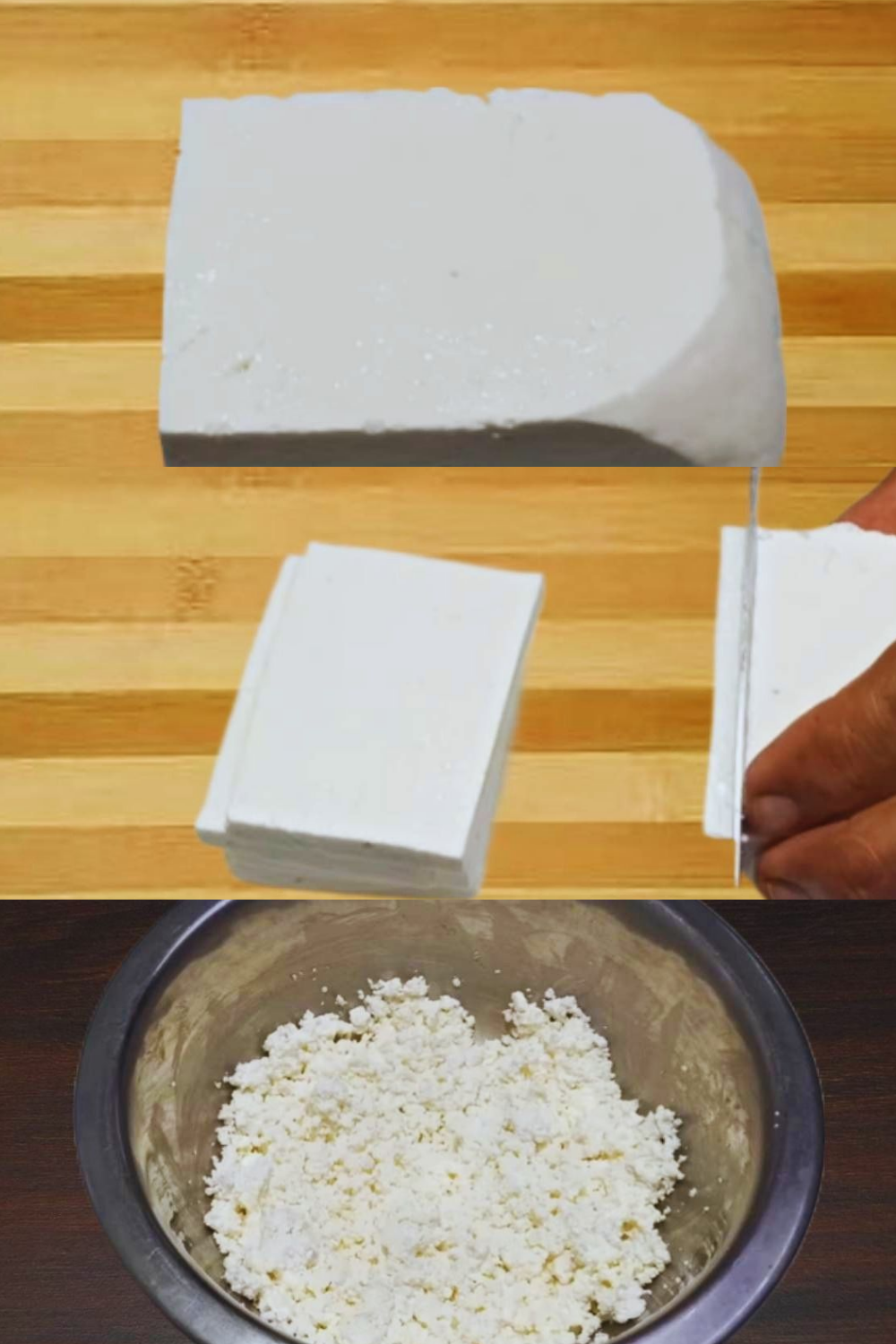Cutting and mashing paneer 