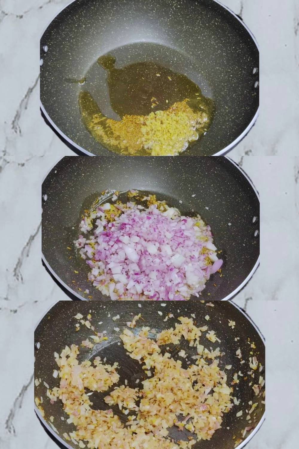 Matar paratha recipe step 4 Frying cumin, ginger and onion