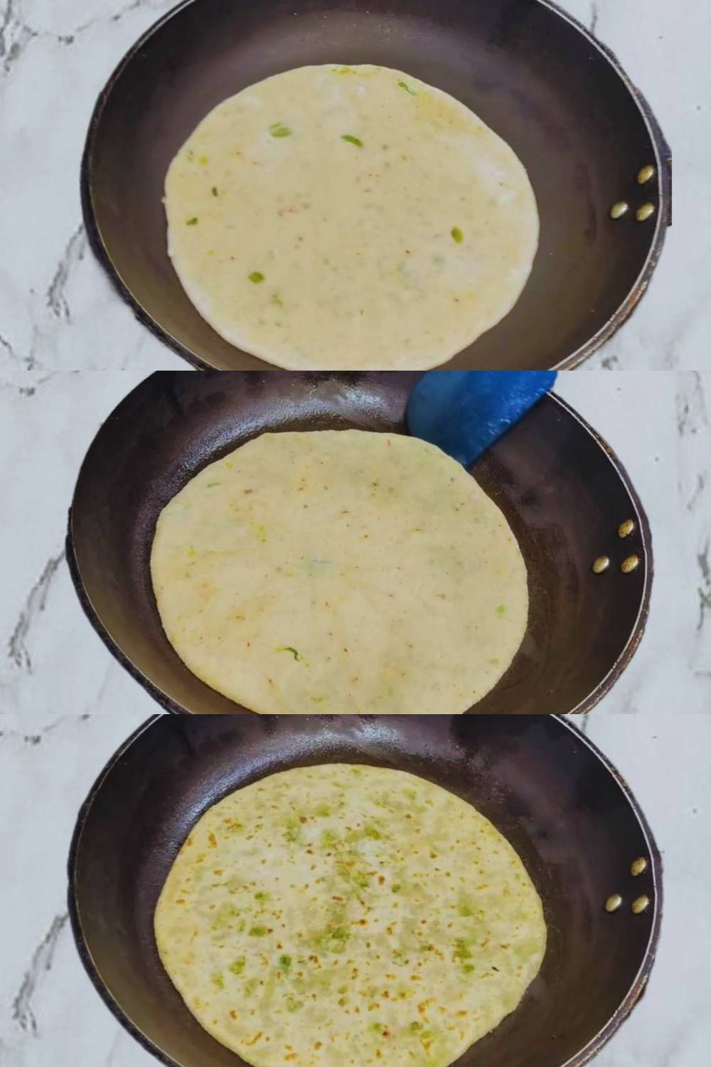Frying Matar Paratha 