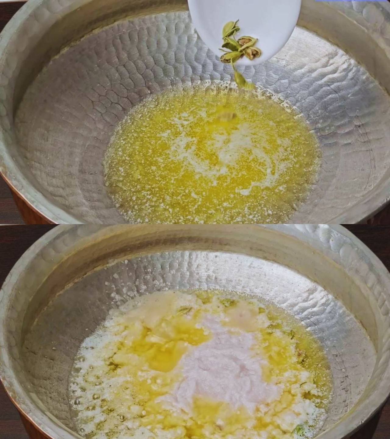 Frying onion paste in spices 