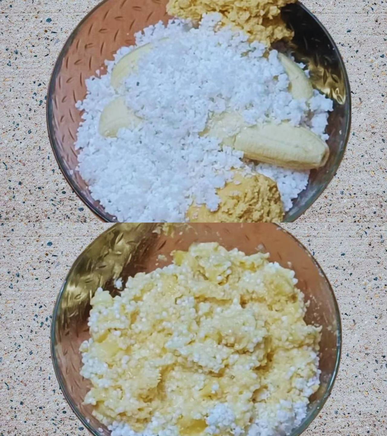 Sabu makha recipe step 2 Mixing banana, coconut, and sandesh